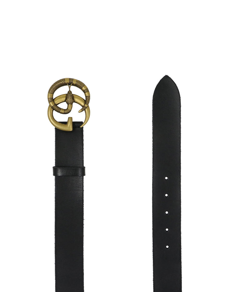 Double G Buckle and Snake Pattern Leather Belt