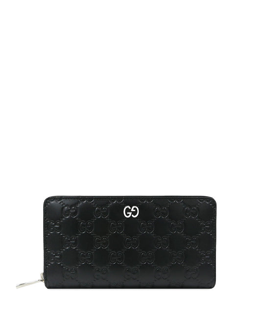 Signature Embossed Leather Zip Wallet