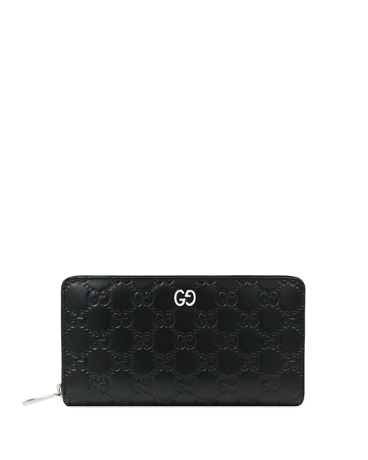 Signature Embossed Leather Zip Wallet
