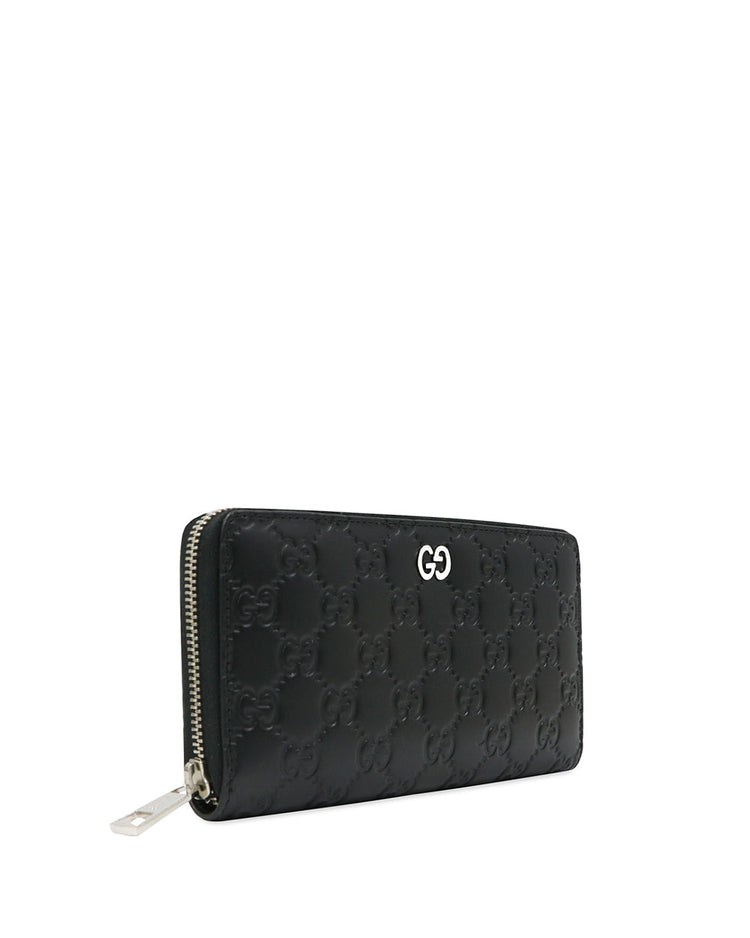 Signature Embossed Leather Zip Wallet