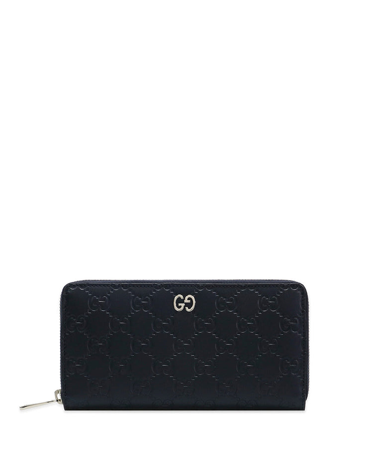 Signature Embossed Leather Zip Wallet