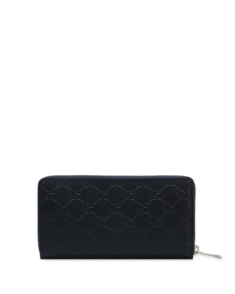 Signature Embossed Leather Zip Wallet