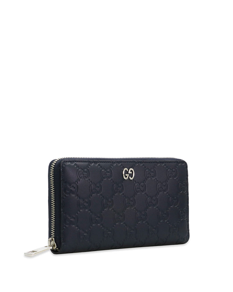 Signature Embossed Leather Zip Wallet