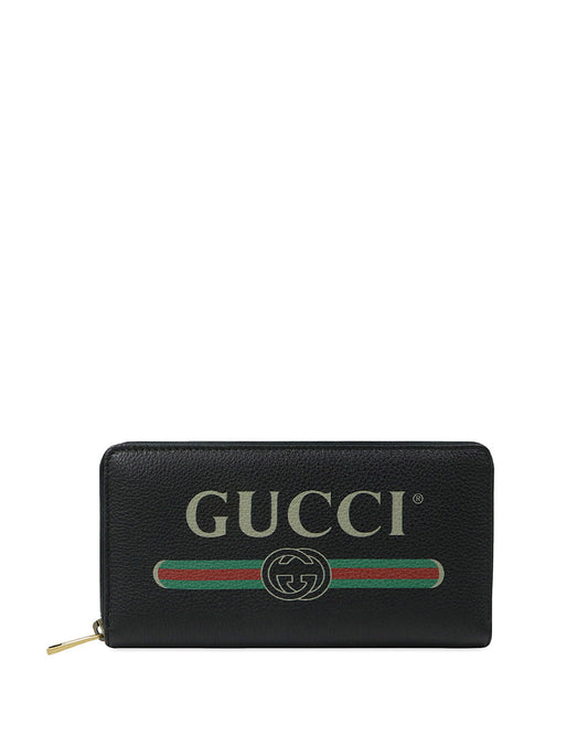 Print Leather Zip Around Wallet