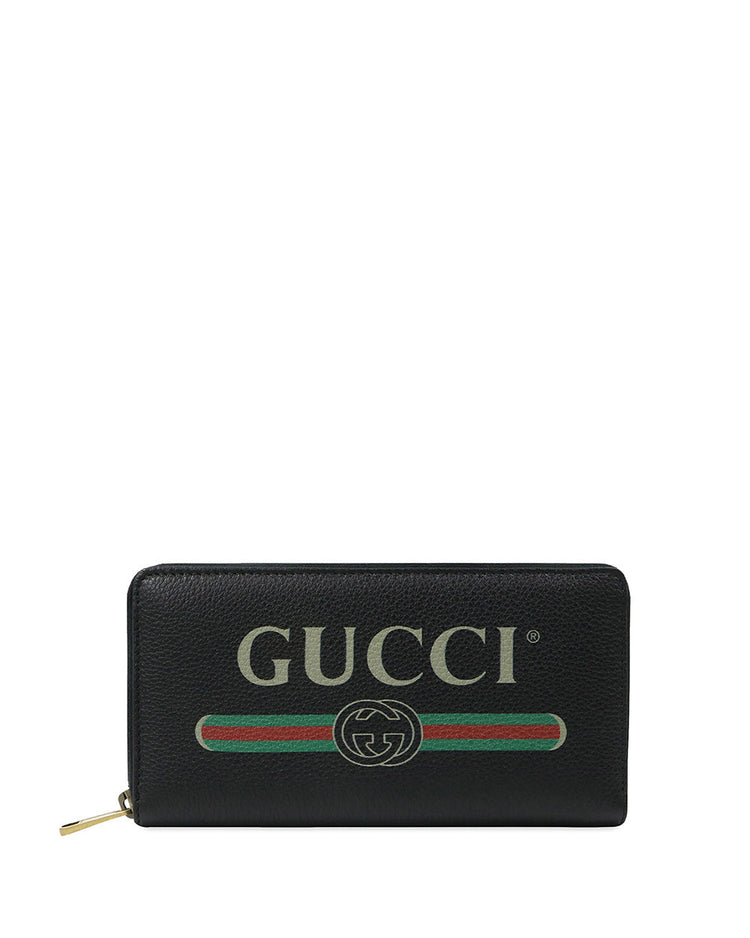 Print Leather Zip Around Wallet