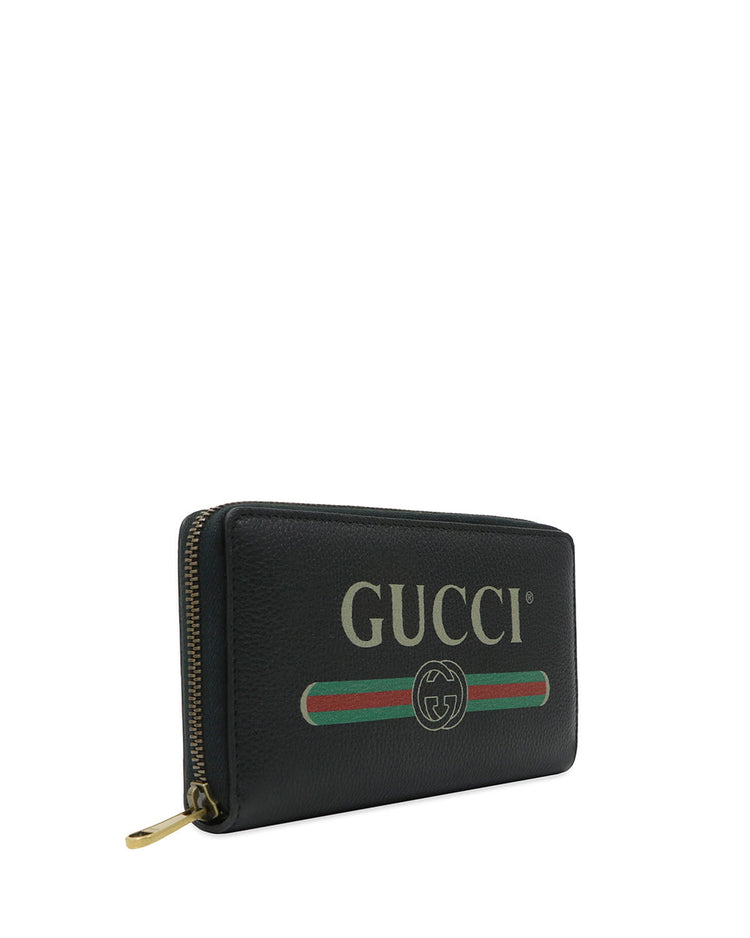 Print Leather Zip Around Wallet