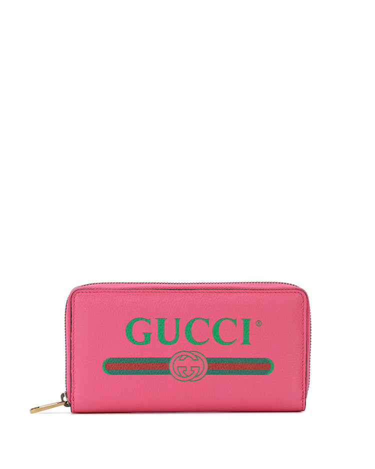 Print Leather Zip Around Wallet