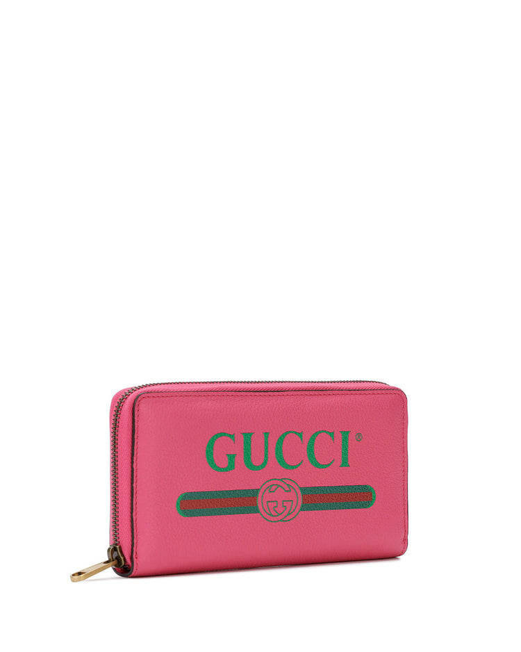 Print Leather Zip Around Wallet