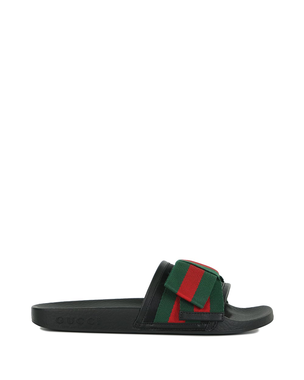 Gucci Women Satin Slide With Web Bow Sandals