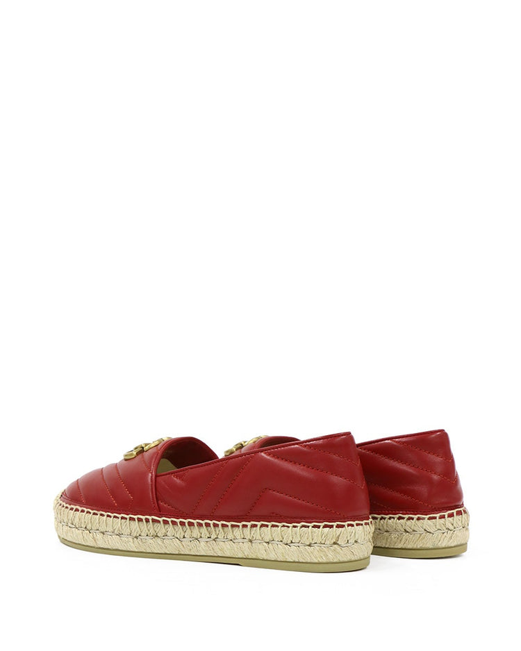 Chevron Leather Espadrille with Double G