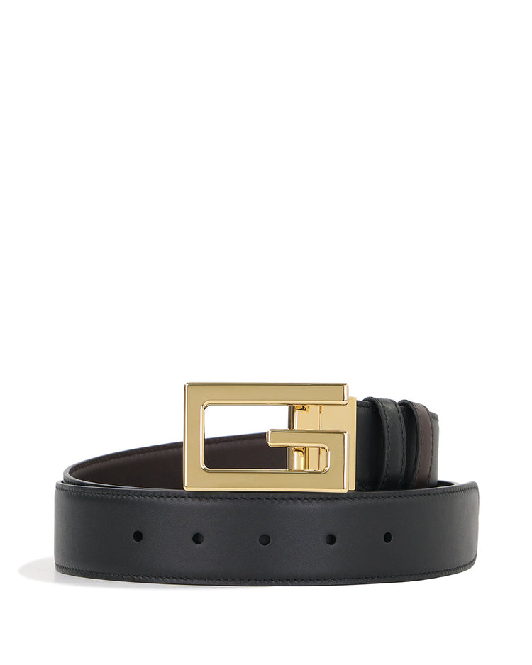 Golden Logo Leather Belt