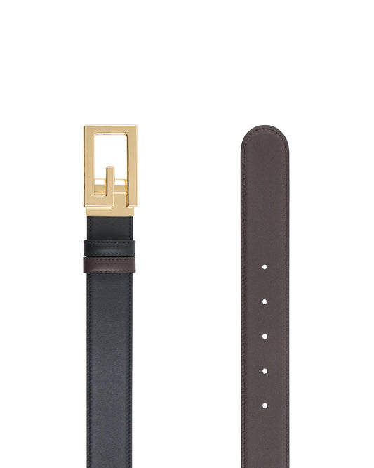 Golden Logo Leather Belt