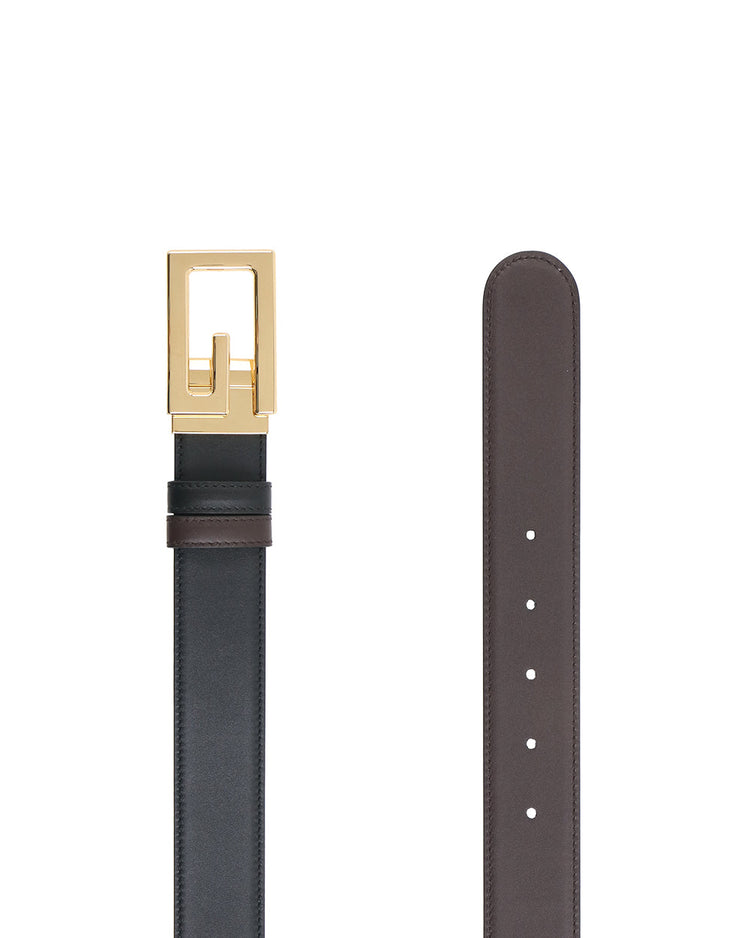 Golden Logo Leather Belt
