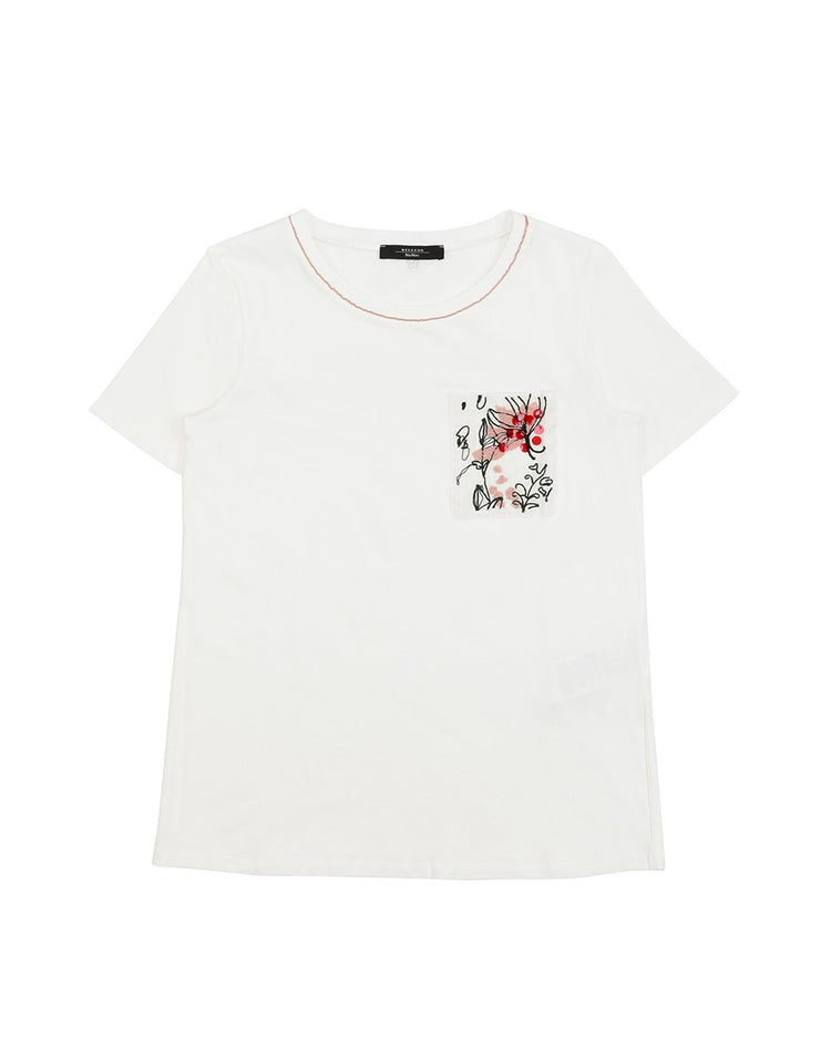 Embroidered Round Neck Short-Sleeves T-Shirt