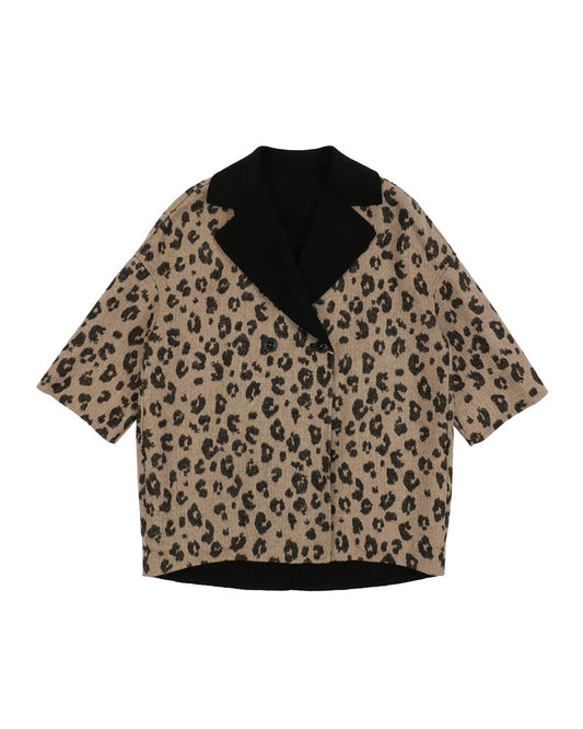 Leopard Printed Short Sleeves Coat