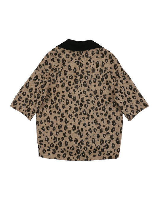 Leopard Printed Short Sleeves Coat