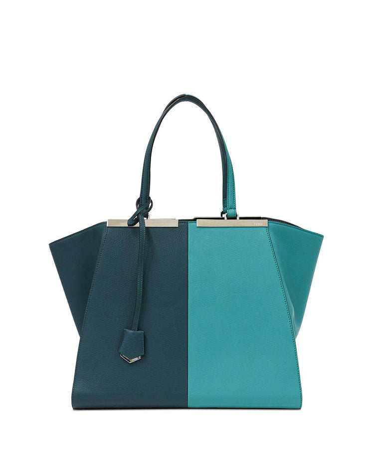 Bi-color Plain Pattern Leather Handbag