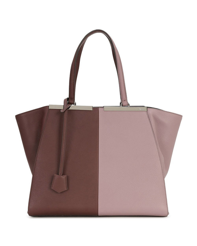 Bi-color Plain Pattern Leather Handbag