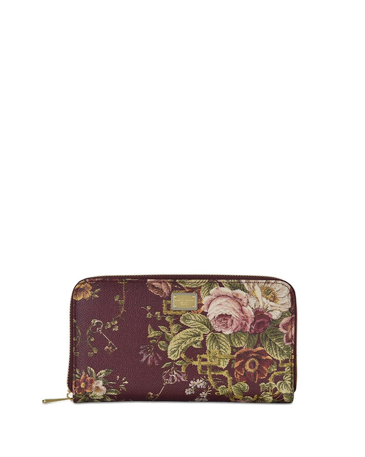 Floral-Printed Leather Continental Wallet