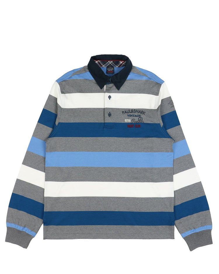 Long Sleeves Stripe Cotton Polo Shirt