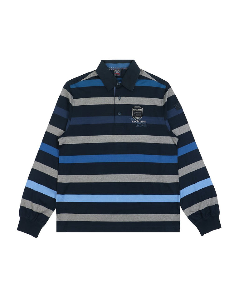 Long Sleeves Stripe Cotton Polo Shirt