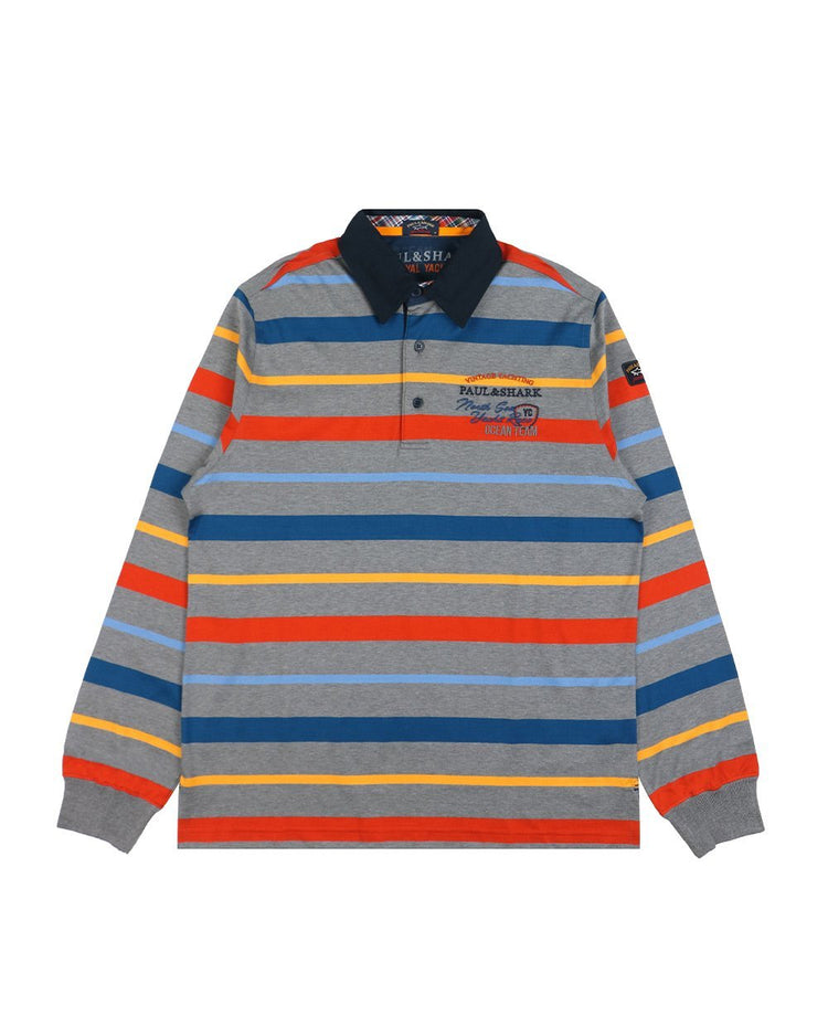 Long Sleeves Stripe Cotton Polo Shirt