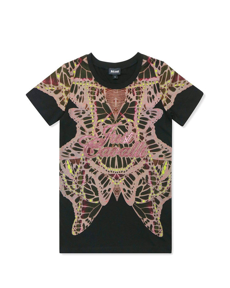 Butterfly Print Round Neck Short Sleeves T-Shirt