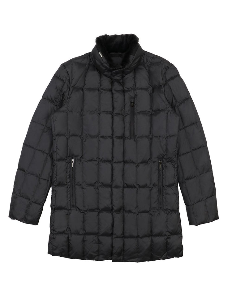 Mid-Length Plaid Hooded Down Coat