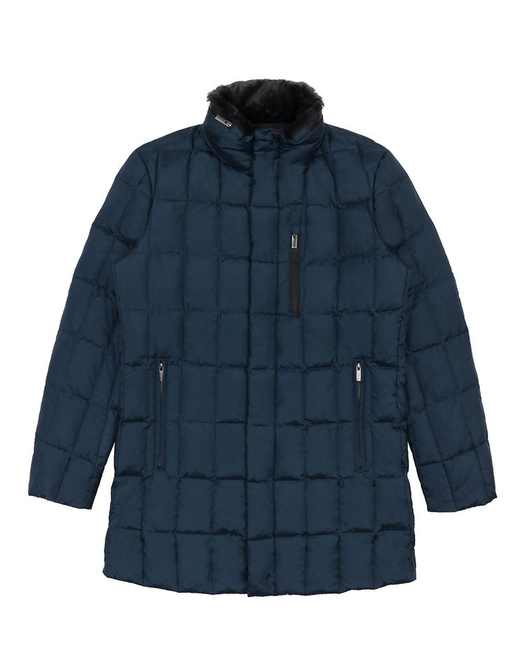 Mid-Length Plaid Hooded Down Coat