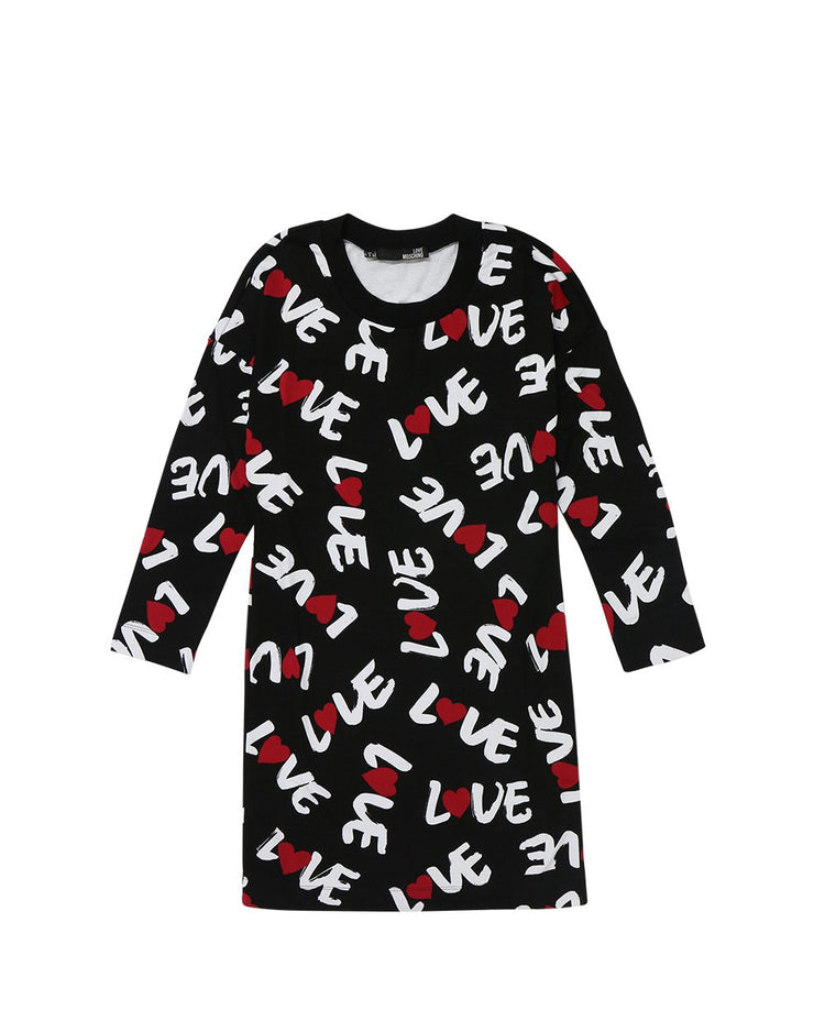 Love Moschino Long-sleeved Slogan Short One-piece Dress