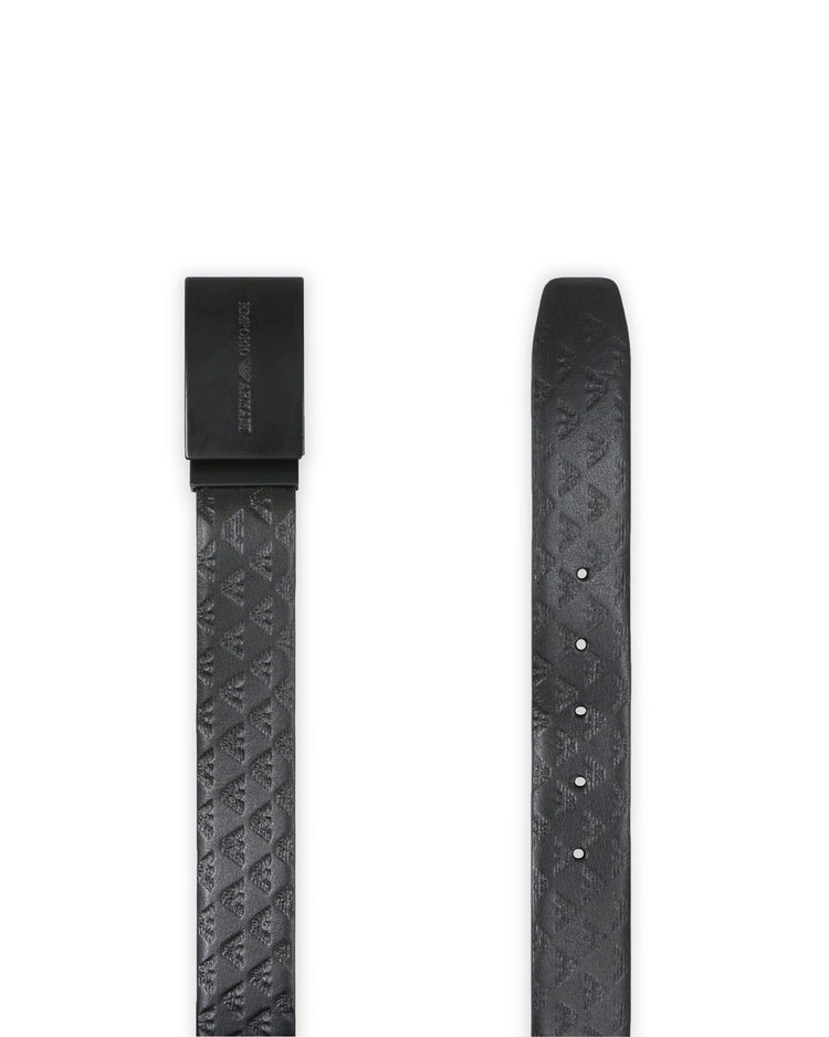 EA LOGO Print Leather Plate Buckle Belt